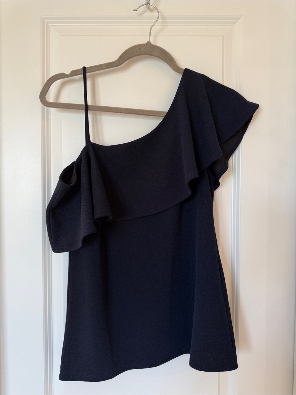 Women’s One-Shoulder Ruffle Dress Top - Black